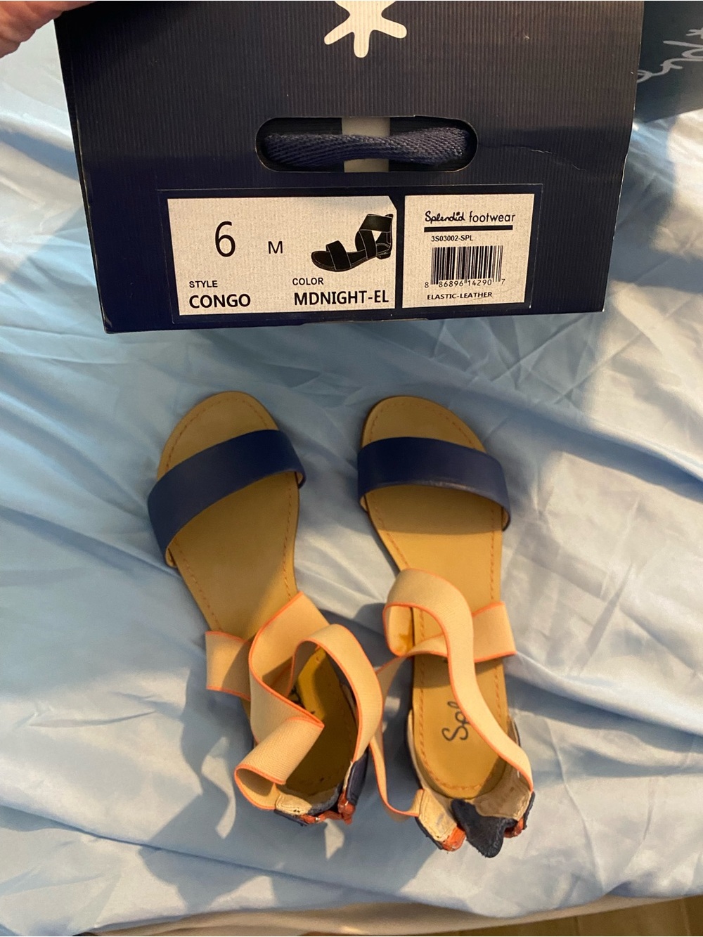 Splendid Two-Tone Leather Sandals in Midnight Blue and Peach
